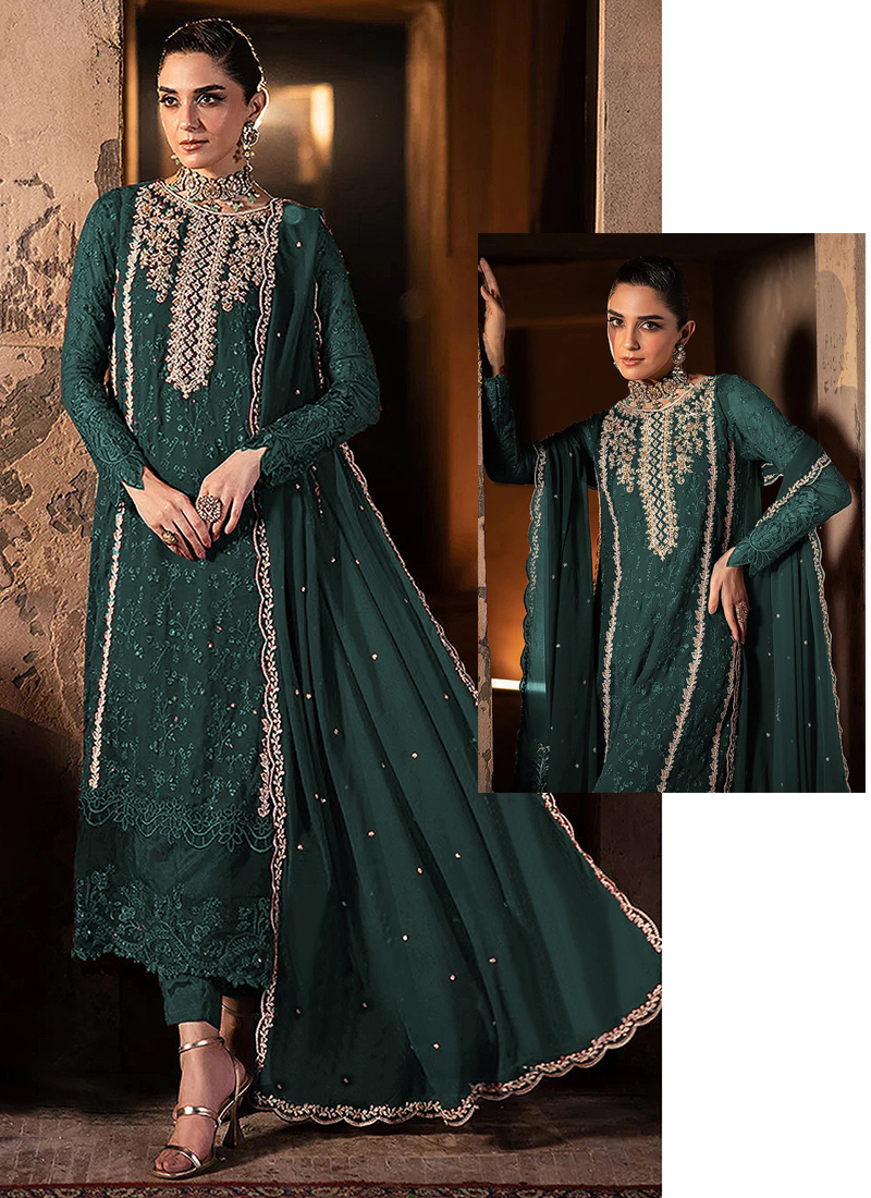 Rama Designer Pant Suit With Pretified Embroidery Work